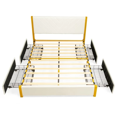 Costway FullQueen Size Upholstered Bed Frame Wooden Slatted Adjustable Headboard 4 Drawers 1 Costway FullQueen Size Upholstered Bed Frame Wooden Slatted Adjustable Headboard 4 Drawers