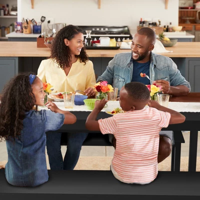 3pcs Dining Set Modern Studio Collection Table With 2 Benches Wood Legs Black 7 3pcs Dining Set Modern Studio Collection Table With 2 Benches Wood Legs Black - Image 7