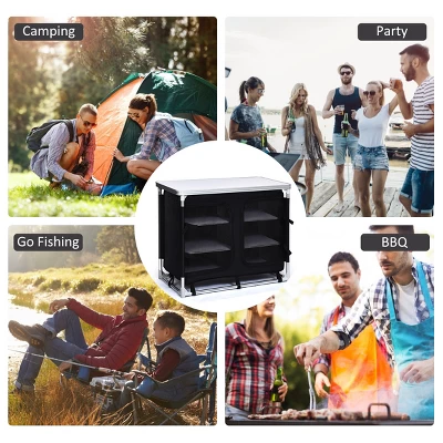 Costway Portable BBQ Aluminum Camping Table Kitchen Cook Station W/ Storage Organizer 3 Costway Portable BBQ Aluminum Camping Table Kitchen Cook Station W/ Storage Organizer - Image 3