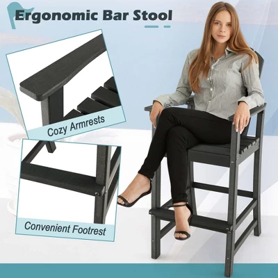 Costway Outdoor HDPE Bar Height Stool Patio Tall Chair Armrest Footrest All Weather 5 Costway Outdoor HDPE Bar Height Stool Patio Tall Chair Armrest Footrest All Weather - Image 5