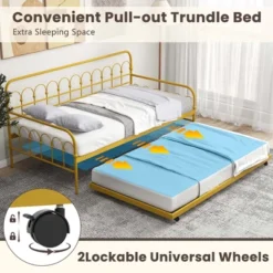 Costway Twin Size Metal Daybed With Trundle Space-Saving Sofa Bed Lockable Wheels Gold -Costway GUEST cbecb4b5 2dd3 47b6 80a2 0cbdda7d2dab