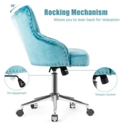 Costway Velvet Office Chair Upholstered Swivel Computer Task Chair Turquoise -Costway GUEST cbece243 2217 4004 8ea9 21053d1aae80