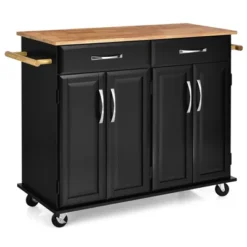 Costway 4-Door Rolling Kitchen Island Cart Buffet Cabinet W/ Towel Racks Drawers WhiteBlack -Costway GUEST cc0ed928 1ff3 4503 8574 904b520be468