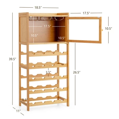 Costway 20-Bottle Bamboo Wine Rack Cabinet Freestanding Display Shelf W/ Glass Hanger 2 Costway 20-Bottle Bamboo Wine Rack Cabinet Freestanding Display Shelf W/ Glass Hanger - Image 2