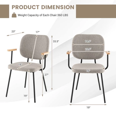Costway Set Of 2 Modern Linen Fabric Dining Chairs Padded Kitchen Accent Armchair Grey/Orange 2 Costway Set Of 2 Modern Linen Fabric Dining Chairs Padded Kitchen Accent Armchair Grey/Orange - Image 2