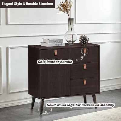 Costway Sideboard Entryway Console Table W/ Display Cabinet Brown Home 5 Costway Sideboard Entryway Console Table W/ Display Cabinet Brown Home - Image 5