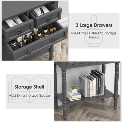 Costway Console Entryway Table W/ 3 Drawers Open Shelf For Hallway Living Room Dark Grey 5 Costway Console Entryway Table W/ 3 Drawers Open Shelf For Hallway Living Room Dark Grey - Image 5