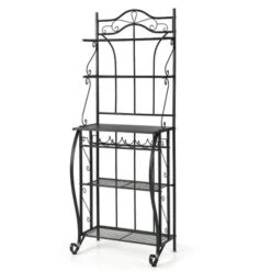 Costway 5-Tier Metal Kitchen Bakers Rack Microwave Storage Rack Oven Stand With Wine Organizer -Costway GUEST cc8f5985 9214 4d28 9d70 3ed83bad7fb7