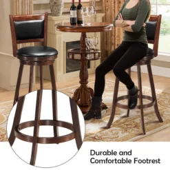 Costway Set Of 2 29'' Swivel Bar Height Stool Wood Dining Chair Upholstered Seat Panel Back Espresso -Costway GUEST cce82498 adad 430f 9fdd 29130208beb4