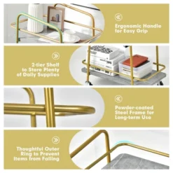 Costway Gold Serving Cart Utility Trolley On Wheel Rolling Kitchen Rack W/Handle -Costway GUEST cd36701e 10a6 4c45 a4bf 68b10bec6c6a