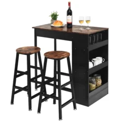 Costway 3 Pieces Bar Table Set Industrial Counter With Storage Black 17 Costway 3 Pieces Bar Table Set Industrial Counter With Storage Black -Costway GUEST cd94c8e9 c544 4393 a60d bc1742959ca7