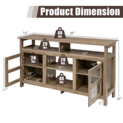 Costway 58'' TV Stand Entertainment Console Center W/ 2 Cabinets Up To 65'' GreyBlackWalnut -Costway GUEST cdc46a04 0e74 4780 b418 41144af9d12b