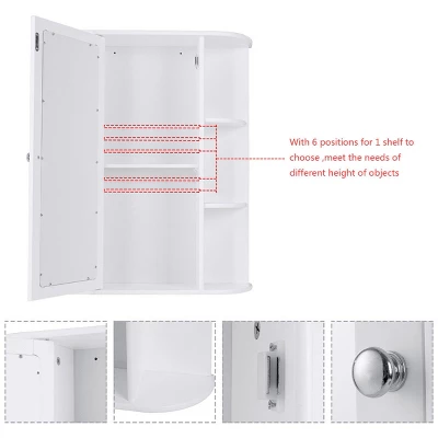 Costway Bathroom Cabinet Single Door Shelves Wall Mount Cabinet W/ Mirror Organizer 8 Costway Bathroom Cabinet Single Door Shelves Wall Mount Cabinet W/ Mirror Organizer - Image 8