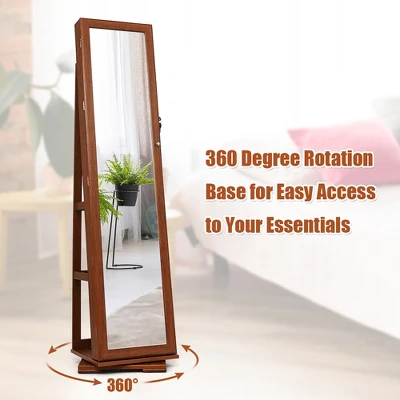 Costway 360degree Rotatable Jewelry Cabinet 2-in-1 Lockable Mirrored Organizer 6 Costway 360degree Rotatable Jewelry Cabinet 2-in-1 Lockable Mirrored Organizer - Image 6