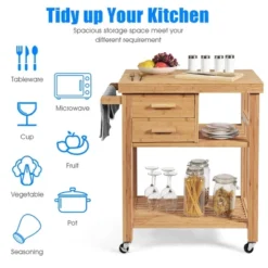 Costway Bamboo Kitchen Trolley Cart Wood Rolling Island W/ Tower Rack & Drawers -Costway GUEST ce4951b0 d6e2 4314 8abb f05ad1b15c77