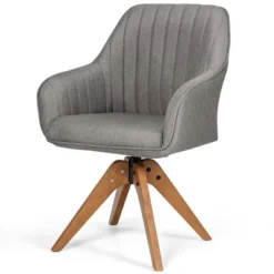 Costway Swivel Accent Chair Fabric Vanity Study Armchair W/Beech Wood Legs Gray 16 Costway Swivel Accent Chair Fabric Vanity Study Armchair W/Beech Wood Legs Gray -Costway GUEST ce5179e6 75c7 4791 b891 59cb475ac864