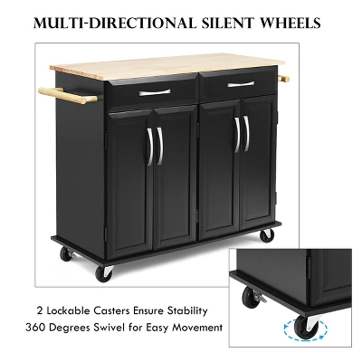 Costway Rolling Kitchen Trolley Island Cart Wood Top Storage Cabinet Utility W/ Drawers 4 Costway Rolling Kitchen Trolley Island Cart Wood Top Storage Cabinet Utility W/ Drawers - Image 4