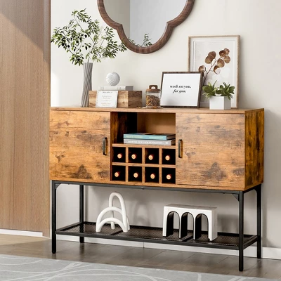 Costway Industrial Kitchen Buffet Sideboard 2-Door Console Table W/Open Shelf Wine Rack 1 Costway Industrial Kitchen Buffet Sideboard 2-Door Console Table W/Open Shelf Wine Rack