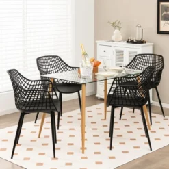 Costway Modern Dining Chair Set Of 4 Plastic Shell Hollow WithMetal Legs For Living Room