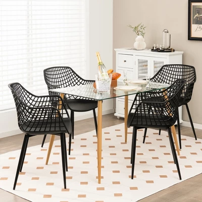 Costway Modern Dining Chair Set Of 4 Plastic Shell Hollow WithMetal Legs For Living Room 1 Costway Modern Dining Chair Set Of 4 Plastic Shell Hollow WithMetal Legs For Living Room