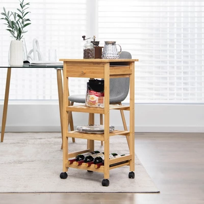 Costway Rolling Kitchen Island Utility Trolley Cart W/Drawer & Wine Rack 2 Costway Rolling Kitchen Island Utility Trolley Cart W/Drawer & Wine Rack - Image 2