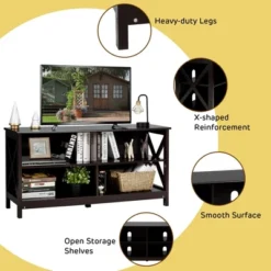 Costway TV Stand Entertainment Media Center For TV's Up To 55'' W/ Storage Shelves Brown/Gray/White -Costway GUEST cf682e8d 27ee 41ca ac6a 27786b8e1403