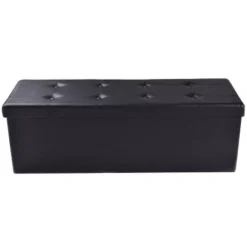 Costway 45''x15''x15'' Large Folding Storage Faux Leather Ottoman Pouffe Box Stool Black 8 Costway 45''x15''x15'' Large Folding Storage Faux Leather Ottoman Pouffe Box Stool Black -Costway GUEST cfa22ac3 6fe9 48da 9f3a e071a34141e8