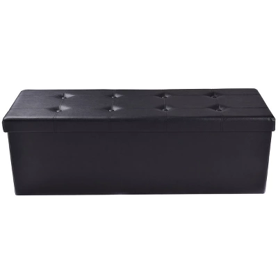Costway 45''x15''x15'' Large Folding Storage Faux Leather Ottoman Pouffe Box Stool Black 3 Costway 45''x15''x15'' Large Folding Storage Faux Leather Ottoman Pouffe Box Stool Black - Image 3