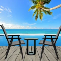 Costway 2PCS Folding Chairs Steel Frame Patio Garden Outdoor W/ Armrest & Footrest -Costway GUEST cfcd6ae7 58f7 4e30 aa37 c4d8d634415e