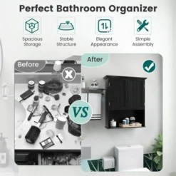 Costway Wall Mount Bathroom Cabinet Wooden Medicine Cabinet Storage Organizer -Costway GUEST cfe09ea4 b7f8 428b a76a 5f810c76e301