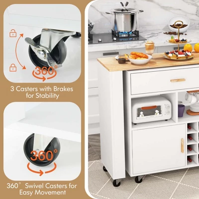 Costway Reversible Folding Kitchen Island Cart Utility Storage Trolley Wine Rack Shelves 8 Costway Reversible Folding Kitchen Island Cart Utility Storage Trolley Wine Rack Shelves - Image 8