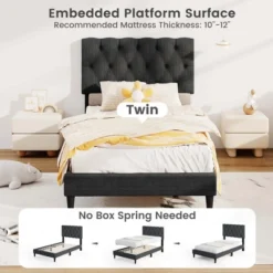Costway Twin/Full/Queen Size Bed Frame With Button-Tufted Headboard & Wooden Slats Easy Assembly 18 Costway Twin/Full/Queen Size Bed Frame With Button-Tufted Headboard & Wooden Slats Easy Assembly -Costway GUEST d02bc000 8c07 4df3 b556 82efeb7d7ffa