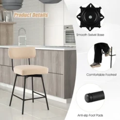 Costway Set Of 4 Swivel Bar Stools Counter Height Upholstered Kitchen Dining Chair Gray/Beige -Costway GUEST d0d73b95 799a 4c33 90ad c0579c78af41