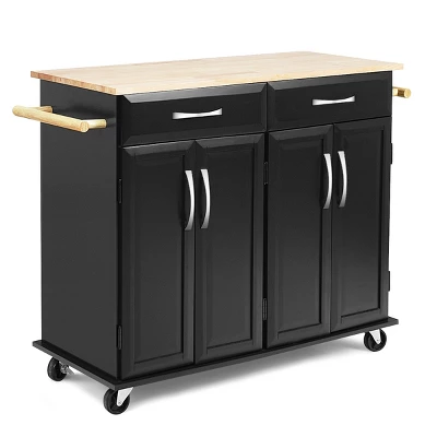 Costway Rolling Kitchen Trolley Island Cart Wood Top Storage Cabinet Utility W/ Drawers 7 Costway Rolling Kitchen Trolley Island Cart Wood Top Storage Cabinet Utility W/ Drawers - Image 7