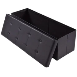 Costway 45''x15''x15'' Large Folding Storage Faux Leather Ottoman Pouffe Box Stool Black 9 Costway 45''x15''x15'' Large Folding Storage Faux Leather Ottoman Pouffe Box Stool Black -Costway GUEST d153b628 3b8c 4489 a94f b922600db72c