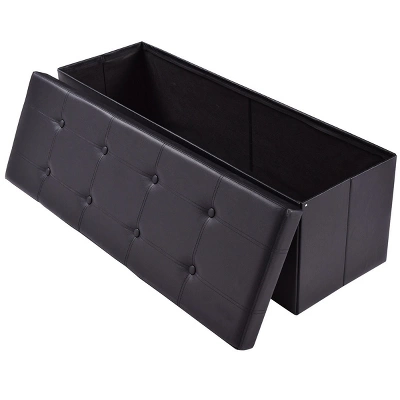 Costway 45''x15''x15'' Large Folding Storage Faux Leather Ottoman Pouffe Box Stool Black 4 Costway 45''x15''x15'' Large Folding Storage Faux Leather Ottoman Pouffe Box Stool Black - Image 4