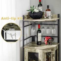 Costway Corner Bar Cabinet Industrial Liquor Wine Cabinet With Glass Holder & Mesh Doors -Costway GUEST d15efdea ce90 4743 921c 7da099be75b9