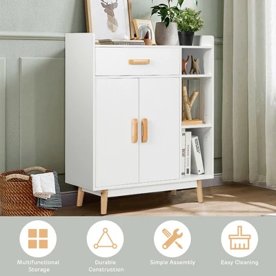 Costway Floor Storage Cabinet Free Standing Cupboard Chest W/1 Drawer 2 Doors 3 Shelves 6 Costway Floor Storage Cabinet Free Standing Cupboard Chest W/1 Drawer 2 Doors 3 Shelves - Image 6