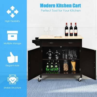 Costway Modern Rolling Kitchen Island Cart Wood Top Storage Trolley With Storage Drawers 5 Costway Modern Rolling Kitchen Island Cart Wood Top Storage Trolley With Storage Drawers - Image 5