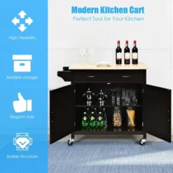 Costway Modern Rolling Kitchen Cart Island Wood Top Storage Trolley Cabinet Utility Brown -Costway GUEST d231fe04 787d 4652 a642 b8f8be702c94