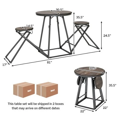 Costway 3-Piece Bar Table Set Round Pub Dining Table & 2 Foldable Stools W/ Metal Frame 3 Costway 3-Piece Bar Table Set Round Pub Dining Table & 2 Foldable Stools W/ Metal Frame - Image 3