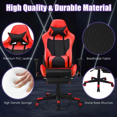 Costway Gaming Chair Massage Reclining Racing Office Computer Chair With Footrest Red 7 Costway Gaming Chair Massage Reclining Racing Office Computer Chair With Footrest Red - Image 7