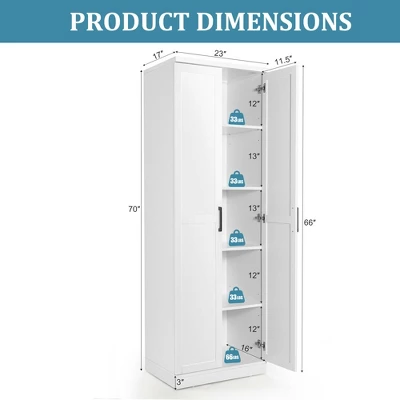 Costway 70'' Storage Cabinet Freestanding Pantry Cabinet W/2 Doors & 5 Shelves White 2 Costway 70'' Storage Cabinet Freestanding Pantry Cabinet W/2 Doors & 5 Shelves White - Image 2