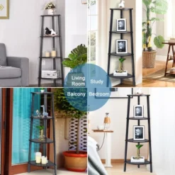 Costway 4-Tier Corner Shelf Metal Storage Rack Domestic Bookcase Display Stand Wood Grey 12 Costway 4-Tier Corner Shelf Metal Storage Rack Domestic Bookcase Display Stand Wood Grey -Costway GUEST d2c7daaf 5f14 46bb 8854 cd5ec13c327b