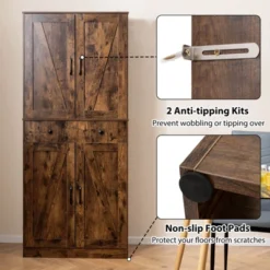 Costway 72" Tall Kitchen Pantry Modern Farmhouse Cupboard Cabinet With 4 Barn Doors Brown/White/Black -Costway GUEST d2cda2ac 441e 43fe bf4b 897e05e9a52a