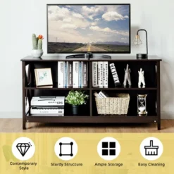 Costway TV Stand Entertainment Media Center For TV's Up To 55'' W/ Storage Shelves Brown/Gray/White -Costway GUEST d2e4fe59 bc5a 4082 b032 2378de96f8fe