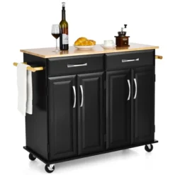 Costway 4-Door Rolling Kitchen Island Cart Buffet Cabinet W/ Towel Racks Drawers WhiteBlack -Costway GUEST d2fadcbf 86d7 4f7a af48 a5130f2ddf02