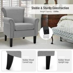 Costway Modern Upholstered Fabric Accent Chair W/ Rubber Wood Legs Dark GrayLight Grayy 14 Costway Modern Upholstered Fabric Accent Chair W/ Rubber Wood Legs Dark GrayLight Grayy -Costway GUEST d33ac8ab bd07 4425 9882 d4a7a193c549