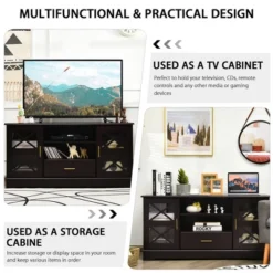 Costway Glass Door TV Stand Entertainment Center W/ Drawer Storage Shelves Brown -Costway GUEST d36040a6 2894 4ee5 ba58 09fd5acaf4b1