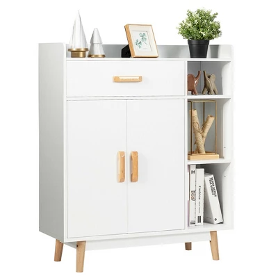 Costway Floor Storage Cabinet Free Standing Cupboard Chest W/1 Drawer 2 Doors 3 Shelves 5 Costway Floor Storage Cabinet Free Standing Cupboard Chest W/1 Drawer 2 Doors 3 Shelves - Image 5